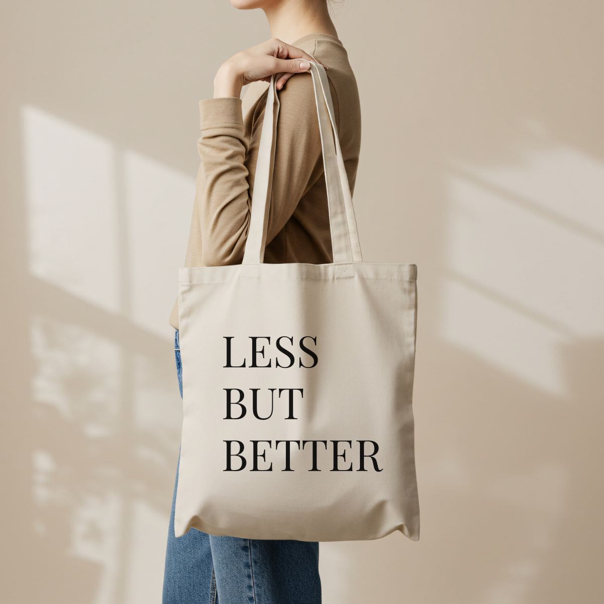 Essential Tote – Quote Edition "Less But Better" | Minimalist Cotton Canvas Bag