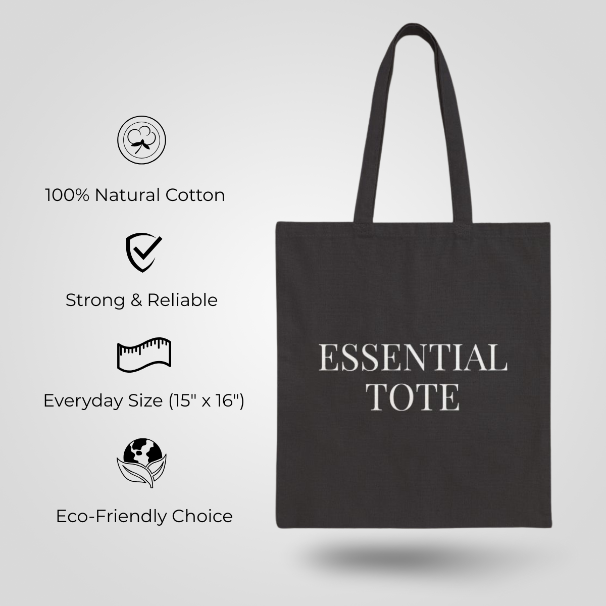 Essential Tote – Midnight Black | Chic Minimalist Everyday Cotton Tote
