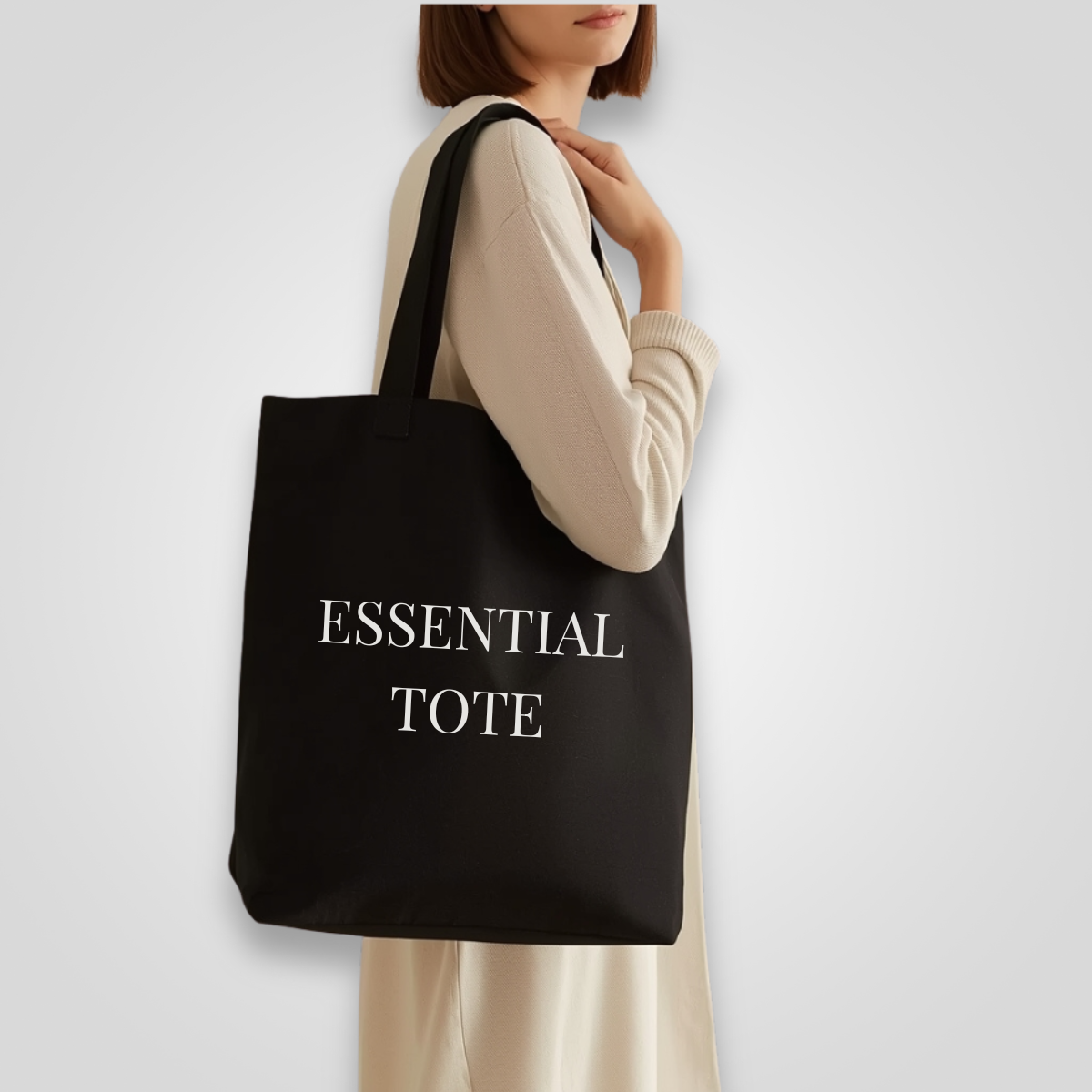 Essential Tote – Midnight Black | Chic Minimalist Everyday Cotton Tote