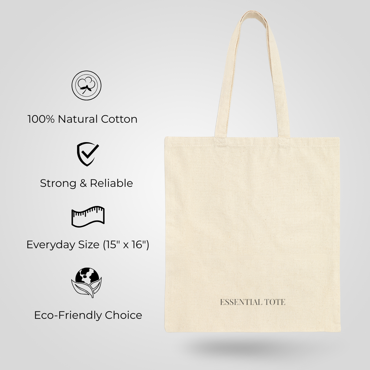 Essential Tote – Classic Natural | Minimalist 100% Cotton Canvas Bag